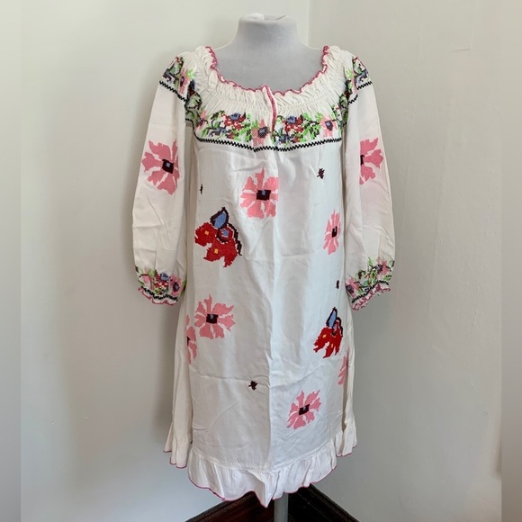 Blue Plate Couture VTG Embroidered Boho Western Cottage Dress Floral Milkmaid - Picture 3 of 10